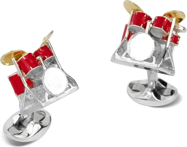Deakin & Francis - Deakin & Francis Sterling Silver Red Enamel Drum Kit Cufflinks
