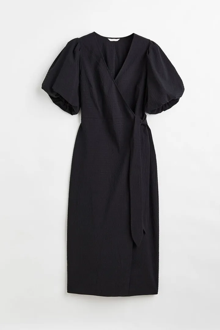 Puff-sleeved Wrap Dress