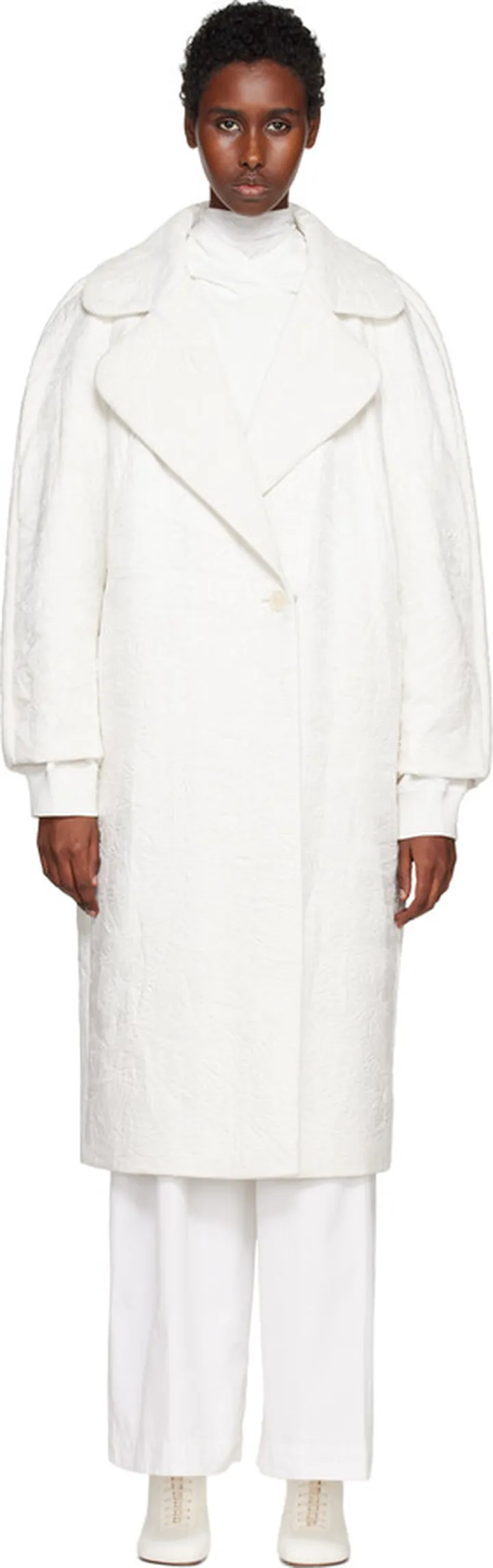 Dries Van Noten White Crinkled Coat