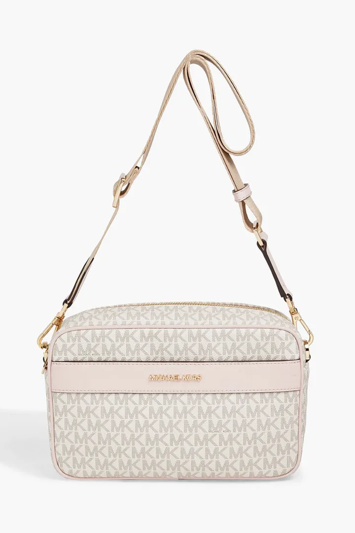 Logo-print faux leather shoulder bag