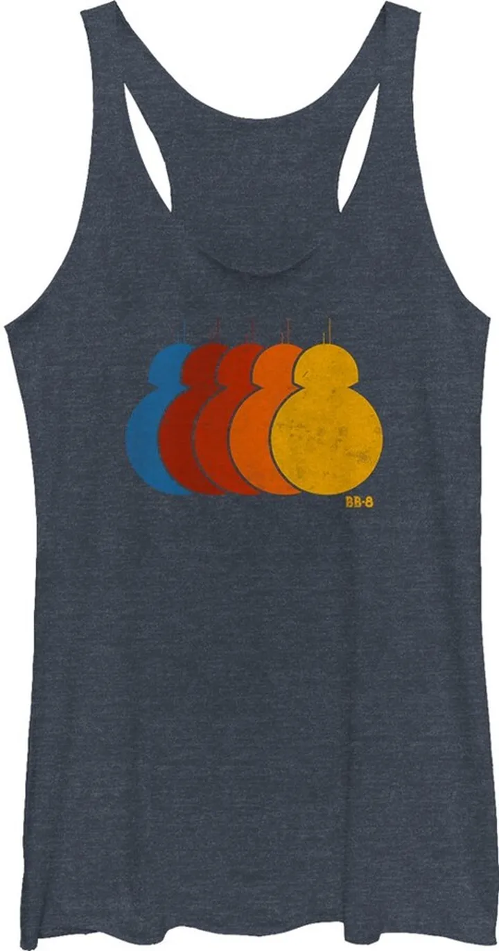 Women's Star Wars The Force Awakens BB-8 Retro Rainbow Racerback Tank Top - Navy Blue Heather - X Large