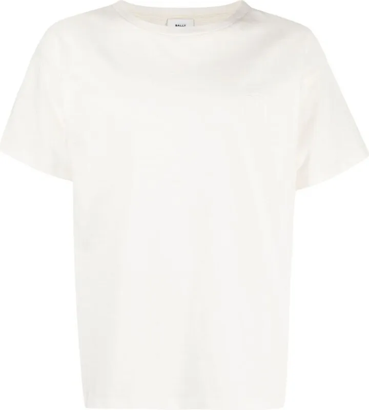 White Logo-Embroidery Cotton T-Shirt