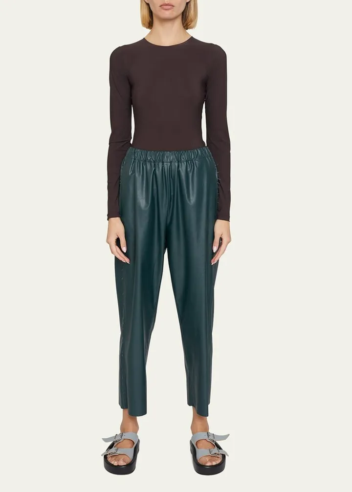 Pull-On Faux Leather Ankle Pants