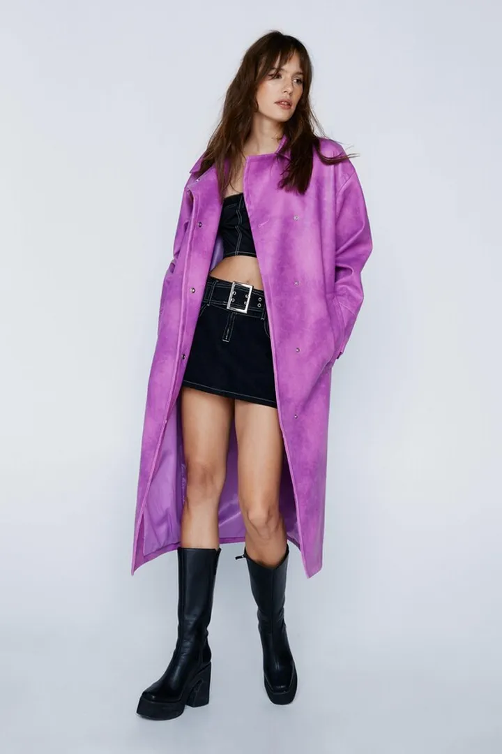 Nasty Gal Womens Premium Trim Detail Distressed Faux Leather Trench