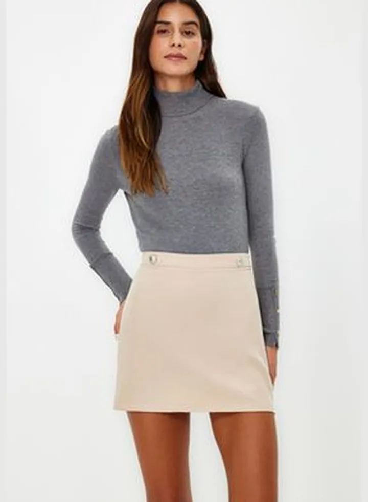 Beige Plain Weave Skirt