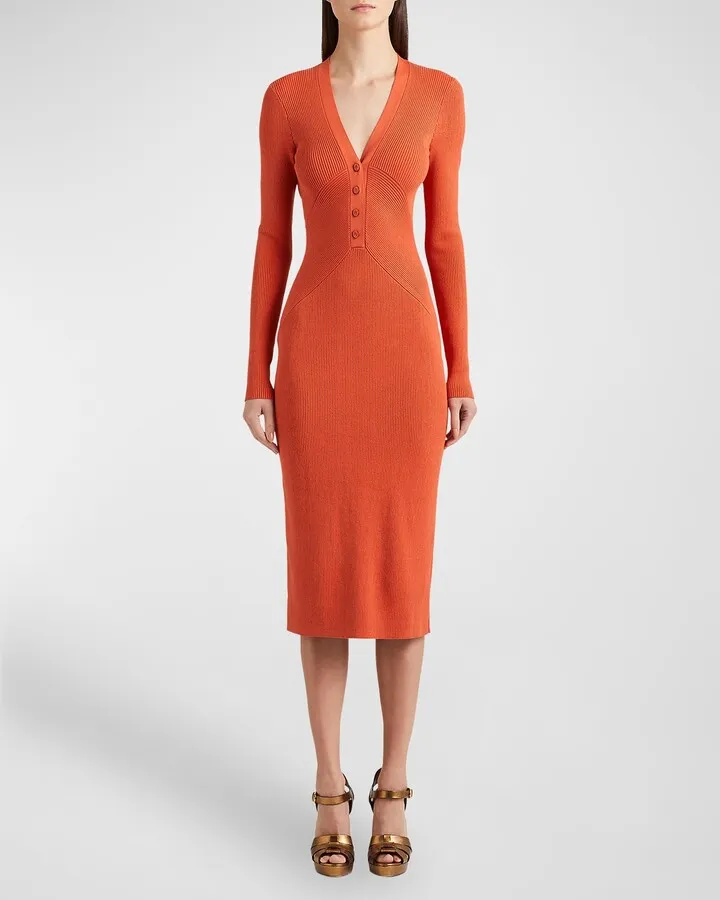 Henley Rib Knit Midi Dress