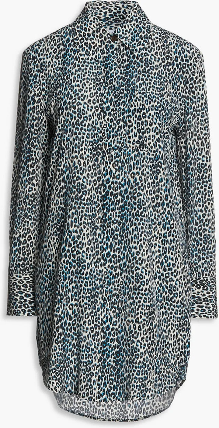 Scoutt leopard-print silk crepe de chine mini shirt dress