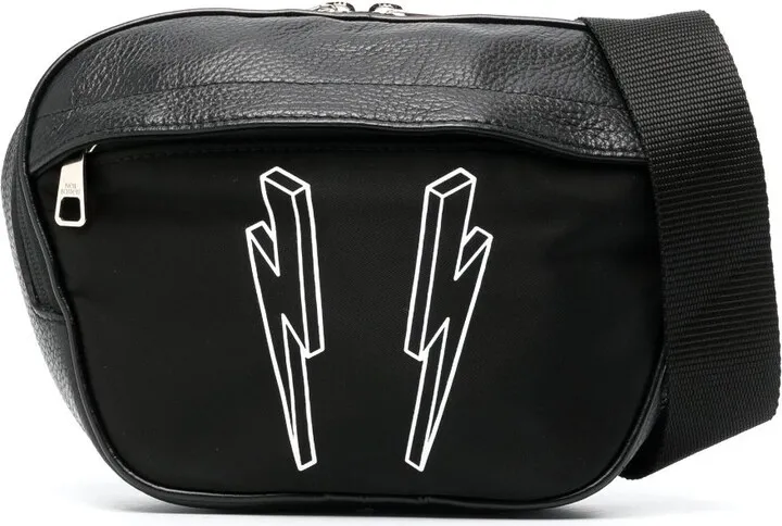 Thunderbolt-print leather belt bag