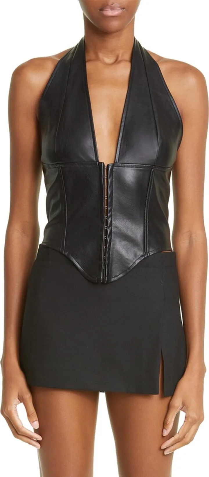 Mara Faux Leather Corset Halter Top