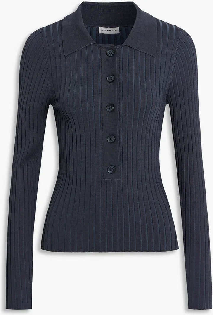 Ribbed-knit polo shirt