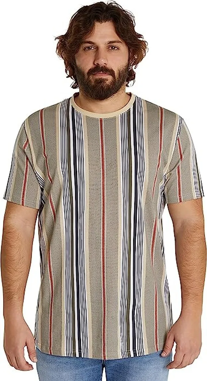 Johnny Bigg Big Tall Denton Stripe Longline Tee (Putty) Men's Clothing