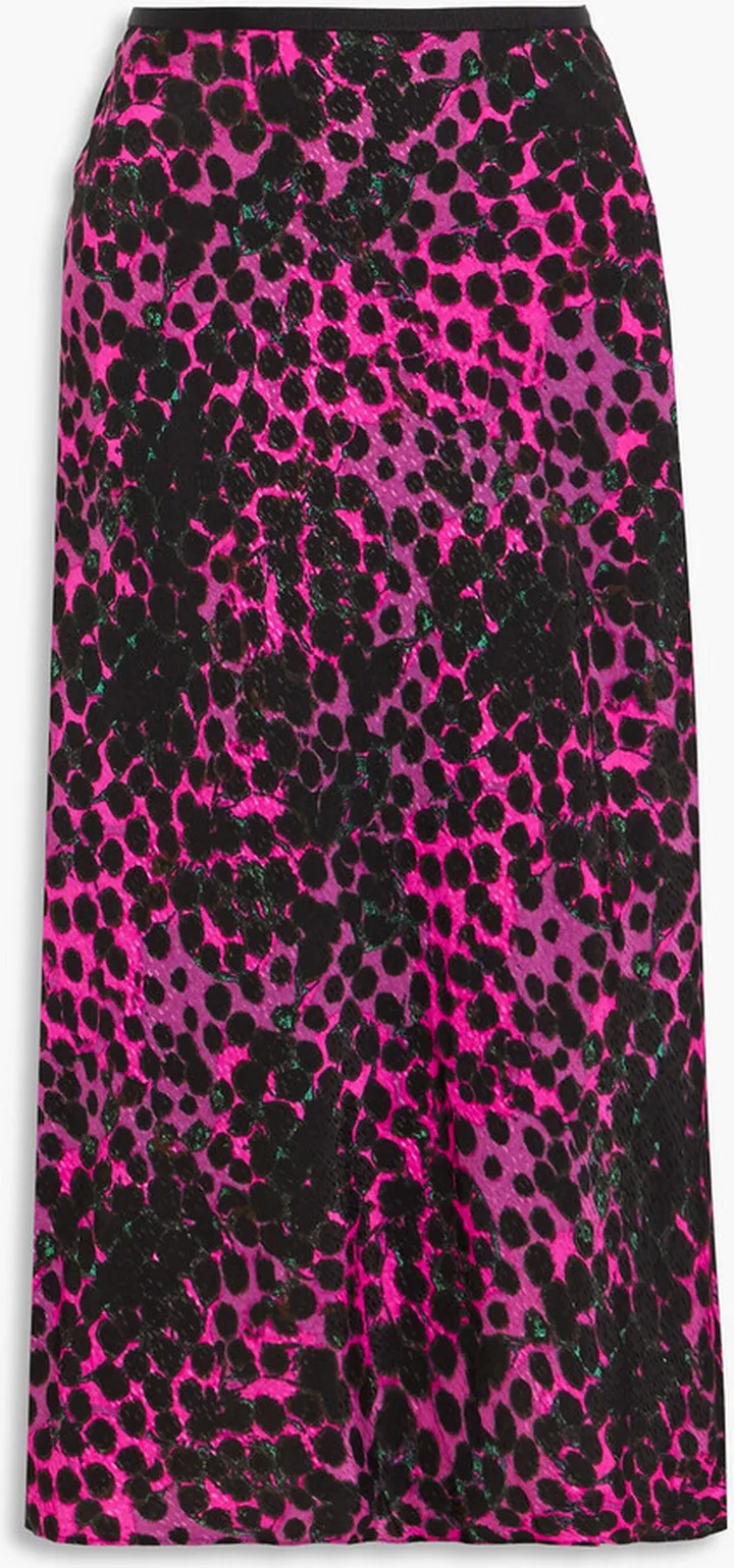 Mae printed satin-jacquard midi skirt