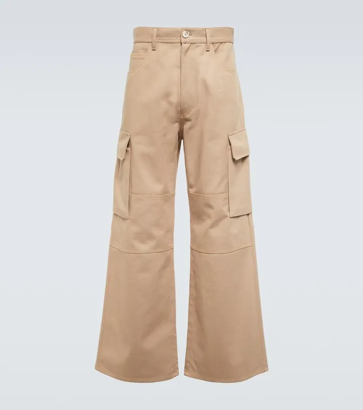 Wide-leg cotton gabardine cargo pants