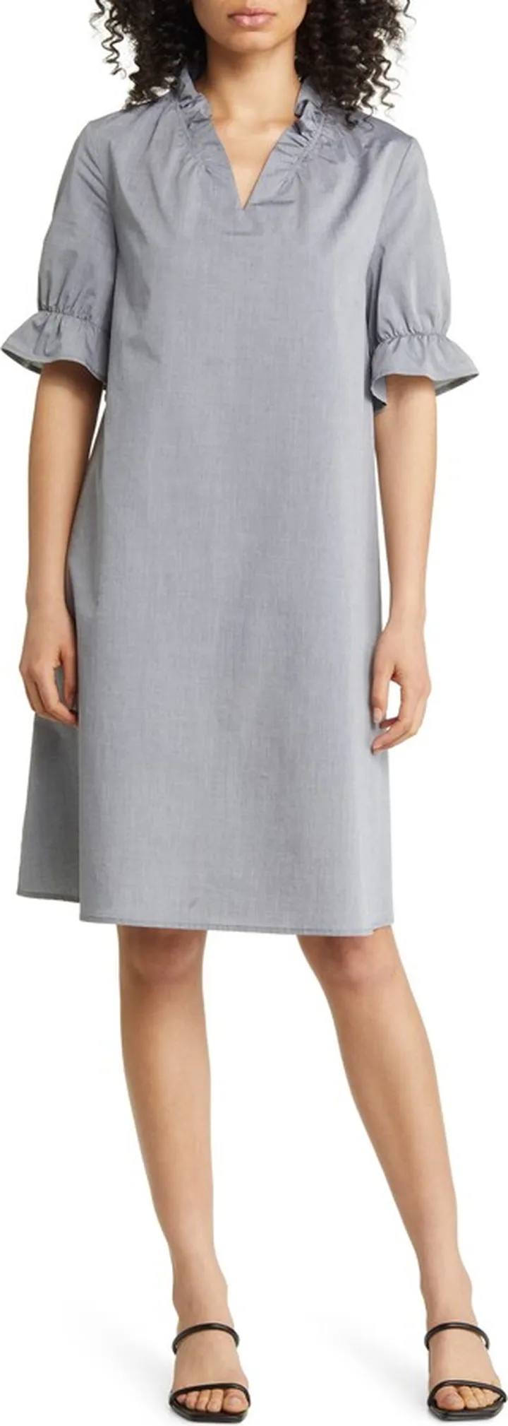 Ruffle Sleeve Cotton Shift Dress