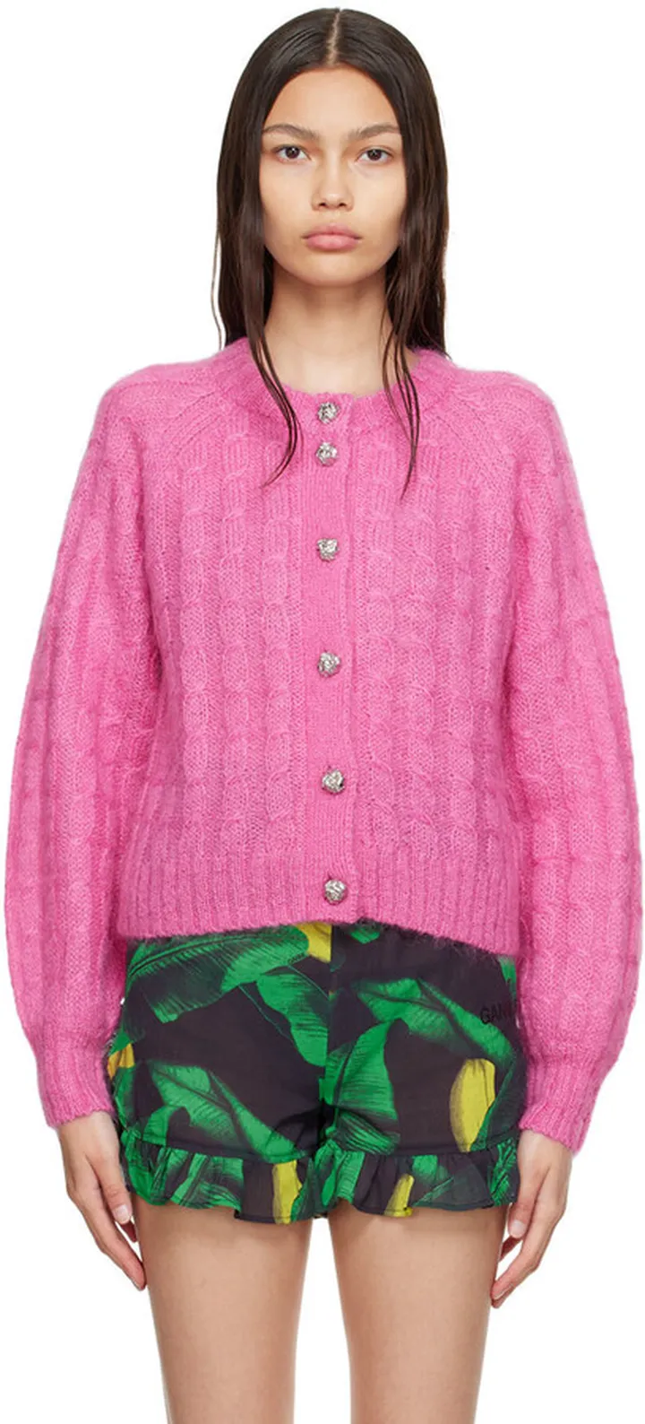 GANNI Pink Mohair Cardigan