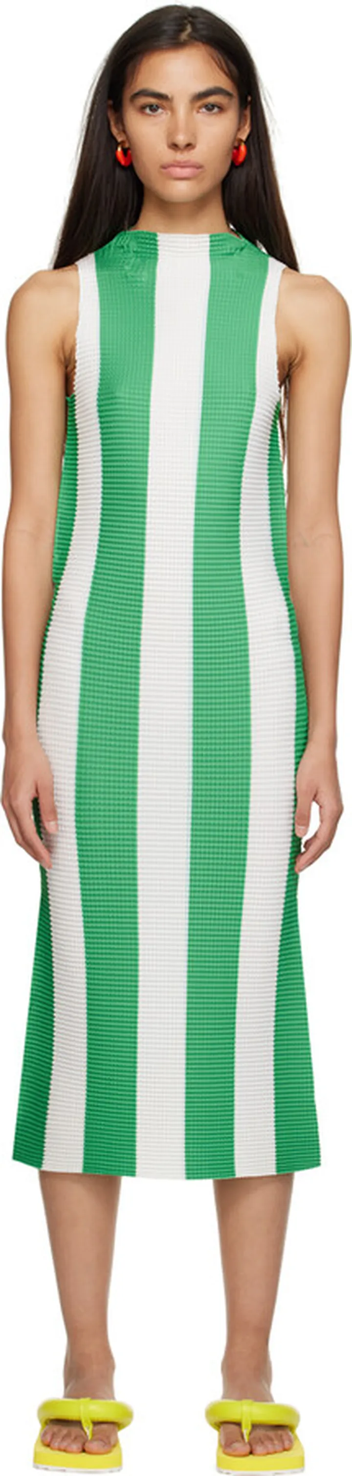 SUNNEI Off-White & Green Tank Midi Dress