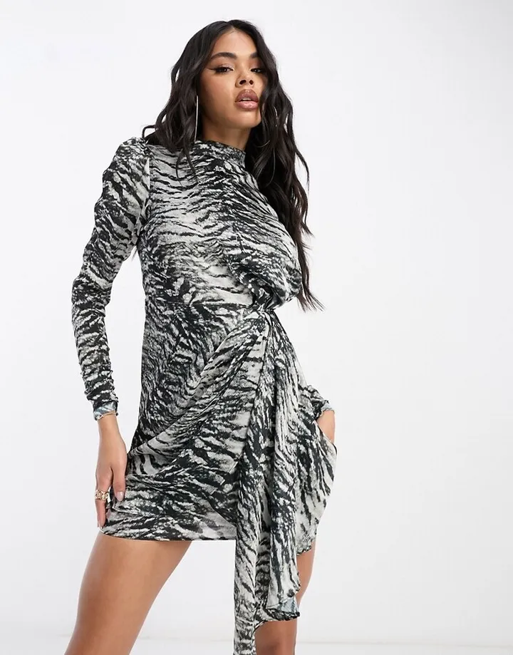 Lipsy drape mini dress in mono animal