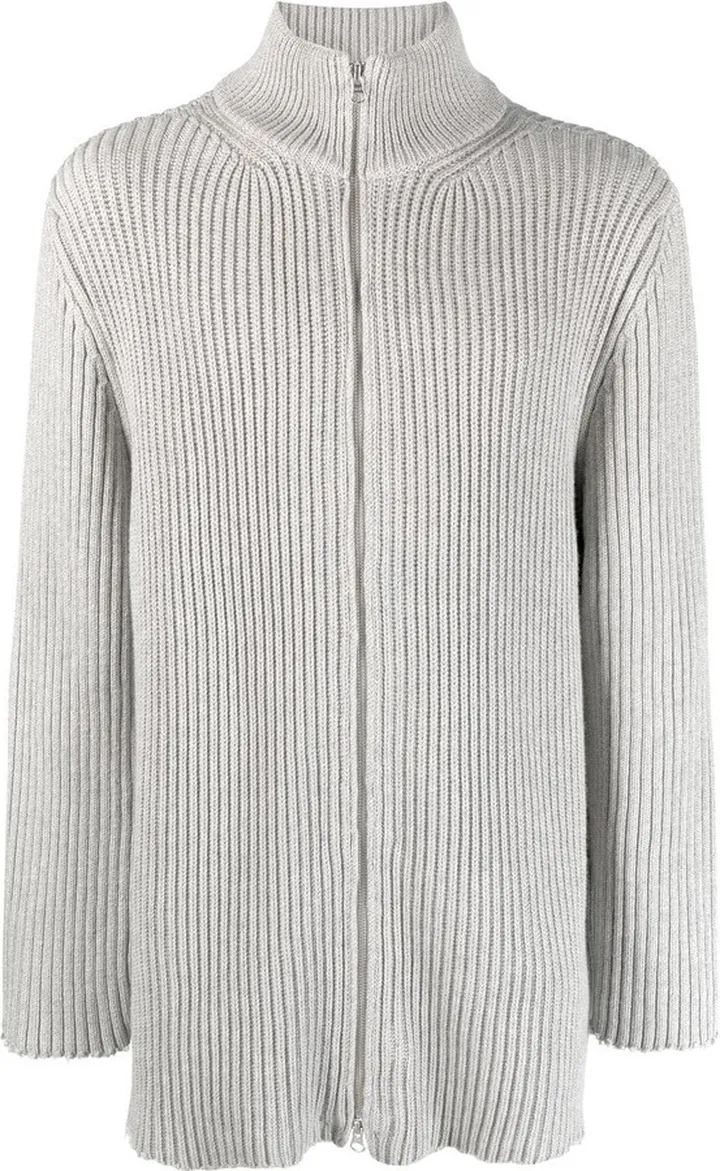 Zip-Fastening Ribbed-Knit Jumper