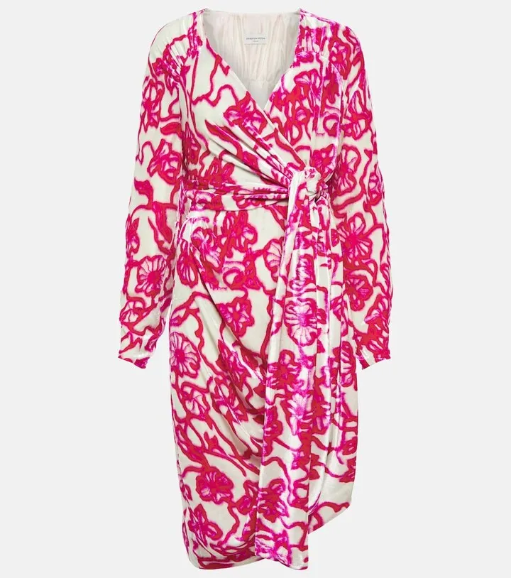 Printed velvet midi dress