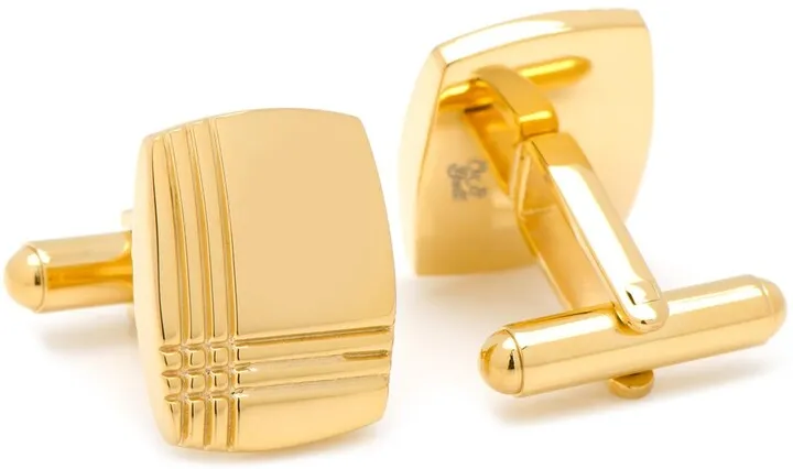 Stainless Steel Gold Tartan Plaid Cufflinks