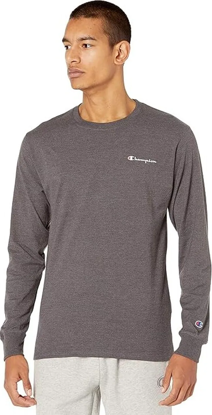 Champion Classic Graphic Small Logo Long Sleeve Tee (Granite Heather) Men's Clothing