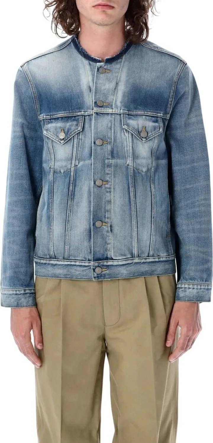 Collarless Denim Jacket