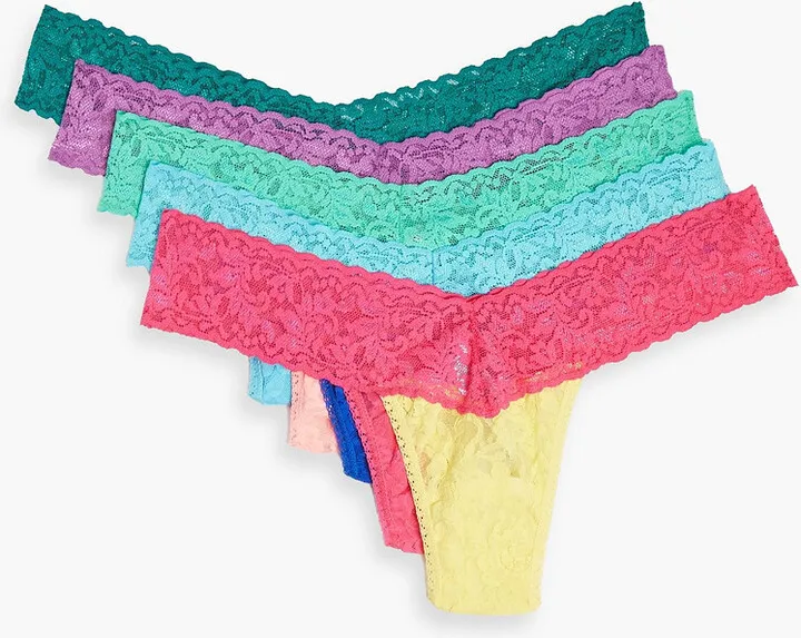 Signature set of five stretch-lace low-rise thongs