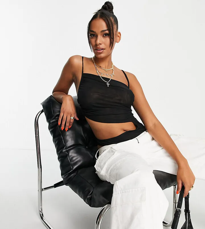 ASYOU mesh ruched cut out bodysuit in black