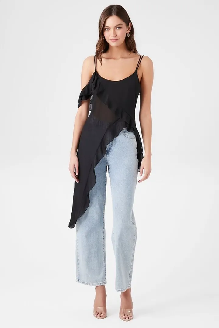 Sheer Asymmetrical Flounce Cami
