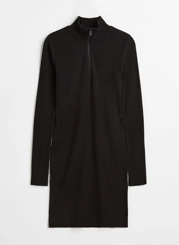 Zip Neck Ribbed Dress