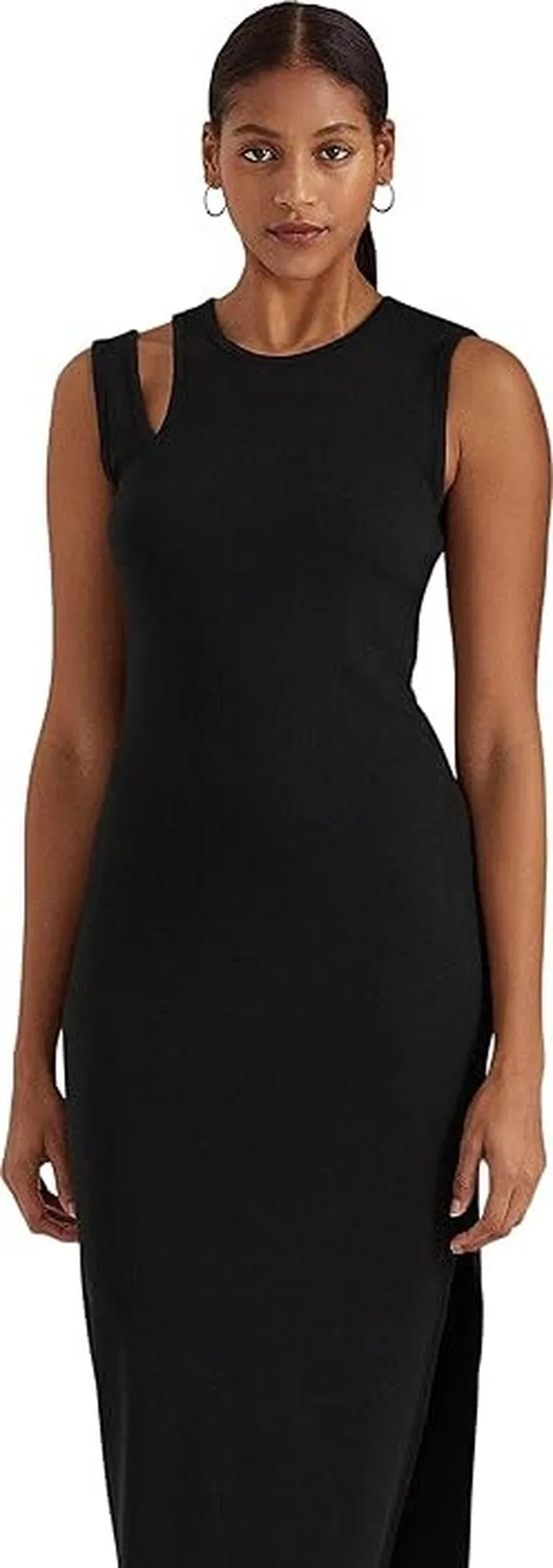 LAUREN Ralph Lauren Cotton-Blend Sleeveless Midi Dress (Black) Women's Clothing