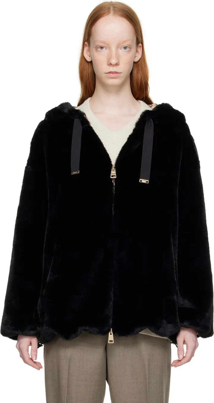 Herno Black Soft Oversize Faux-Fur Bomber Jacket
