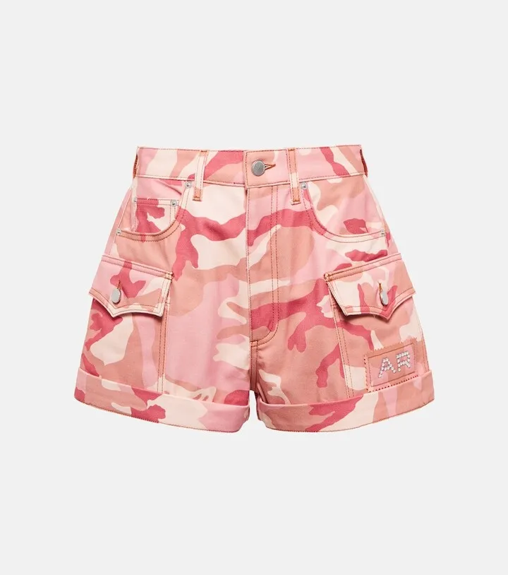 Camouflage high-rise denim shorts