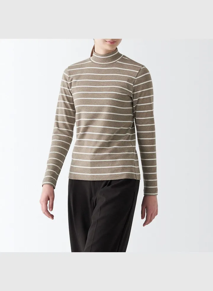 Stretch Ribbed High Neck Long Sleeve T-Shirt