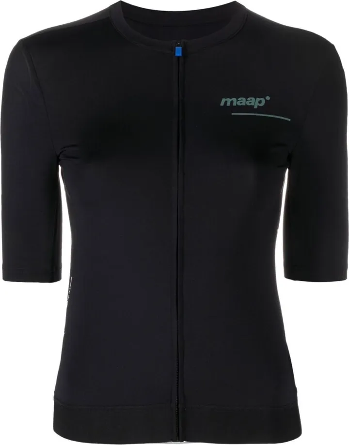 Black Logo Print Zip-Up Cycling Top