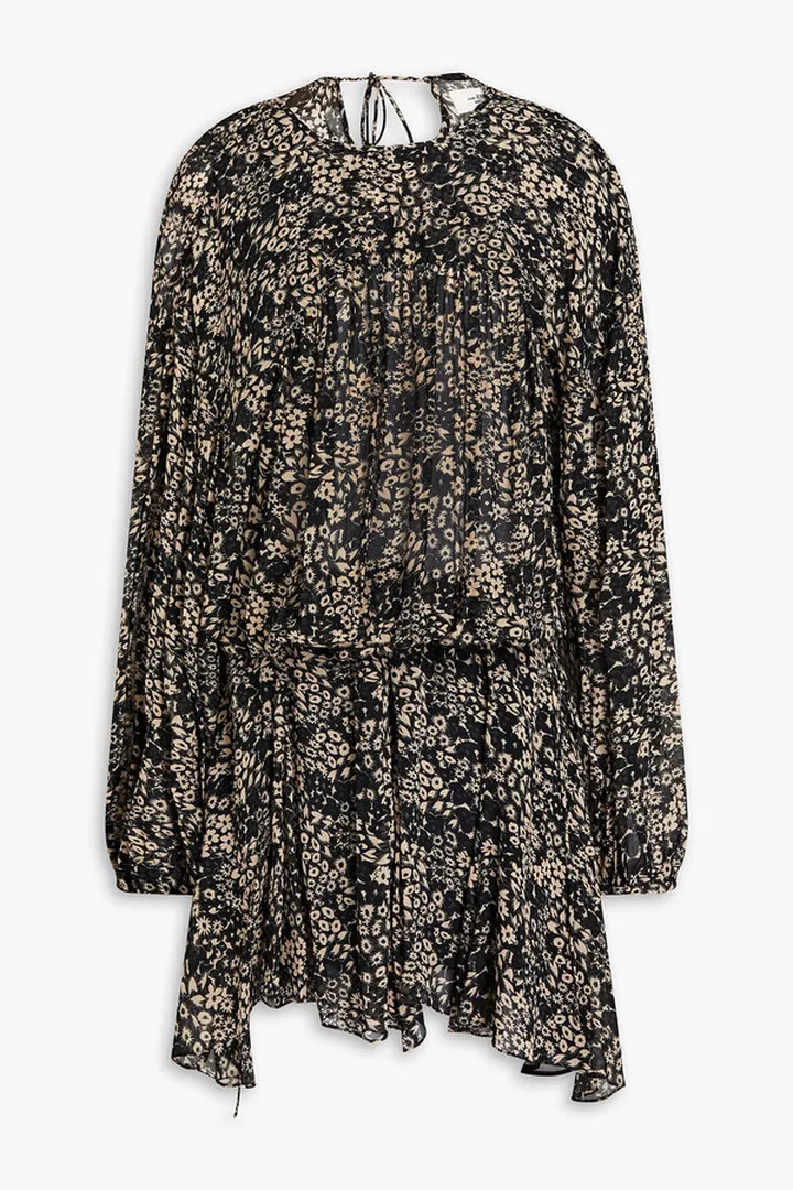 Nimazu asymmetric gathered floral-print chiffon mini dress