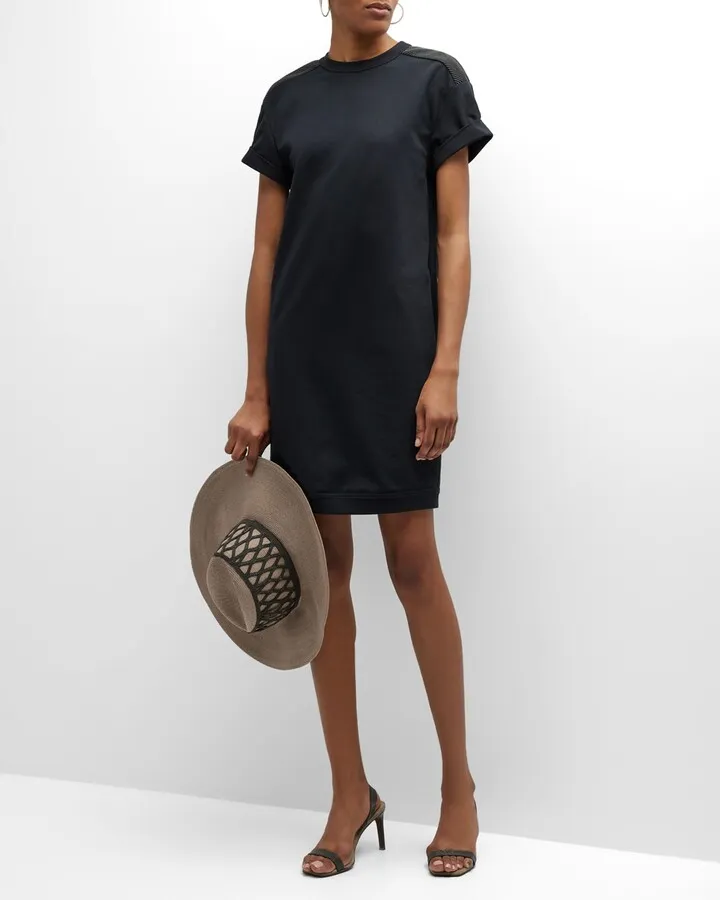 Felpa Cotton T-Shirt Dress with Monili Shoulder Detail