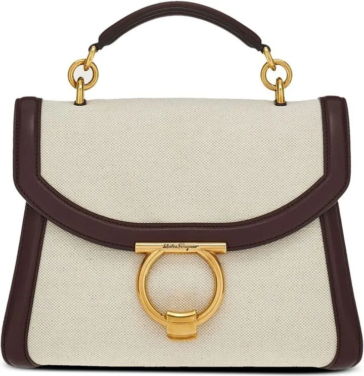 Gancini contrast trim handbag