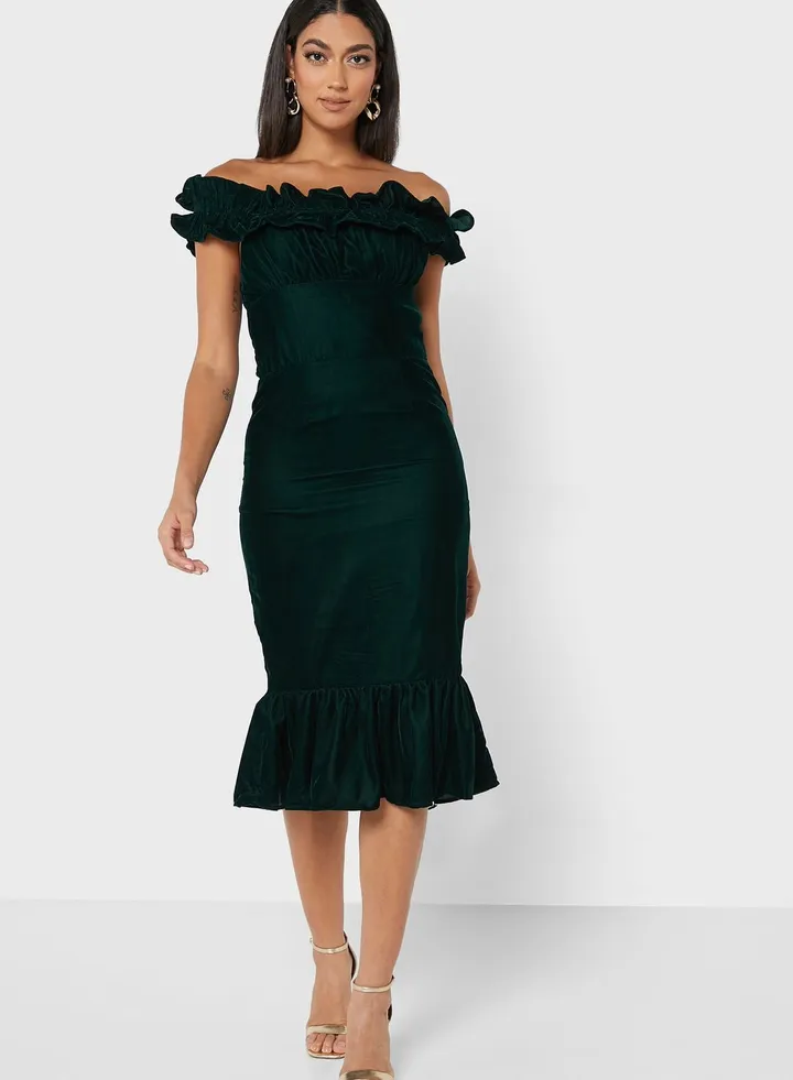 Bardot Ruffle Detail Dress
