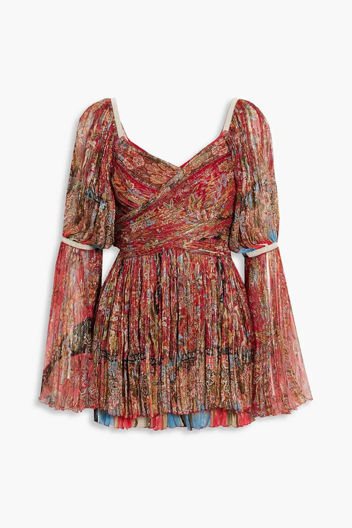 Wrap-effect gathered printed silk-crepon blouse