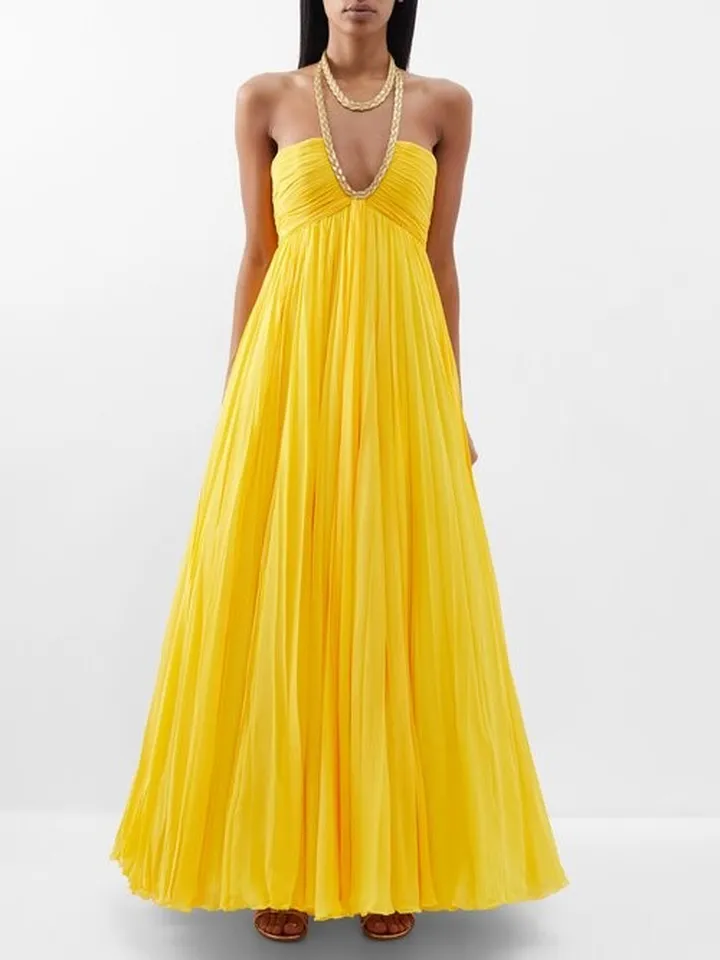Halterneck Ruched Georgette Gown
