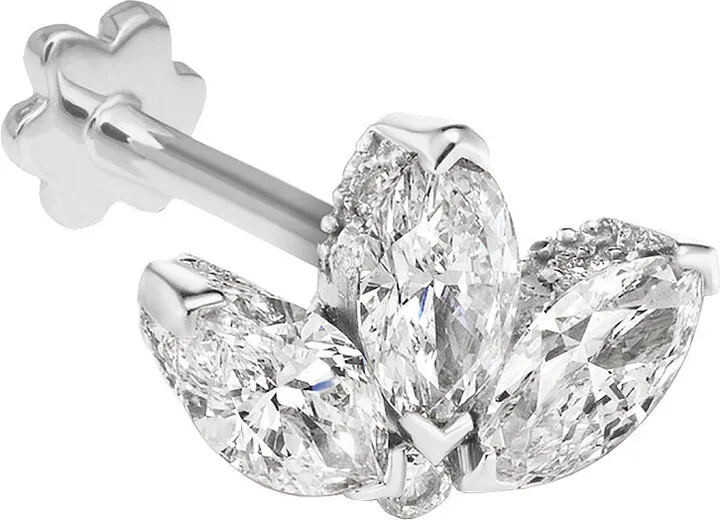 4mm Diamond Lotus Engraved White Gold Thread Through Earring