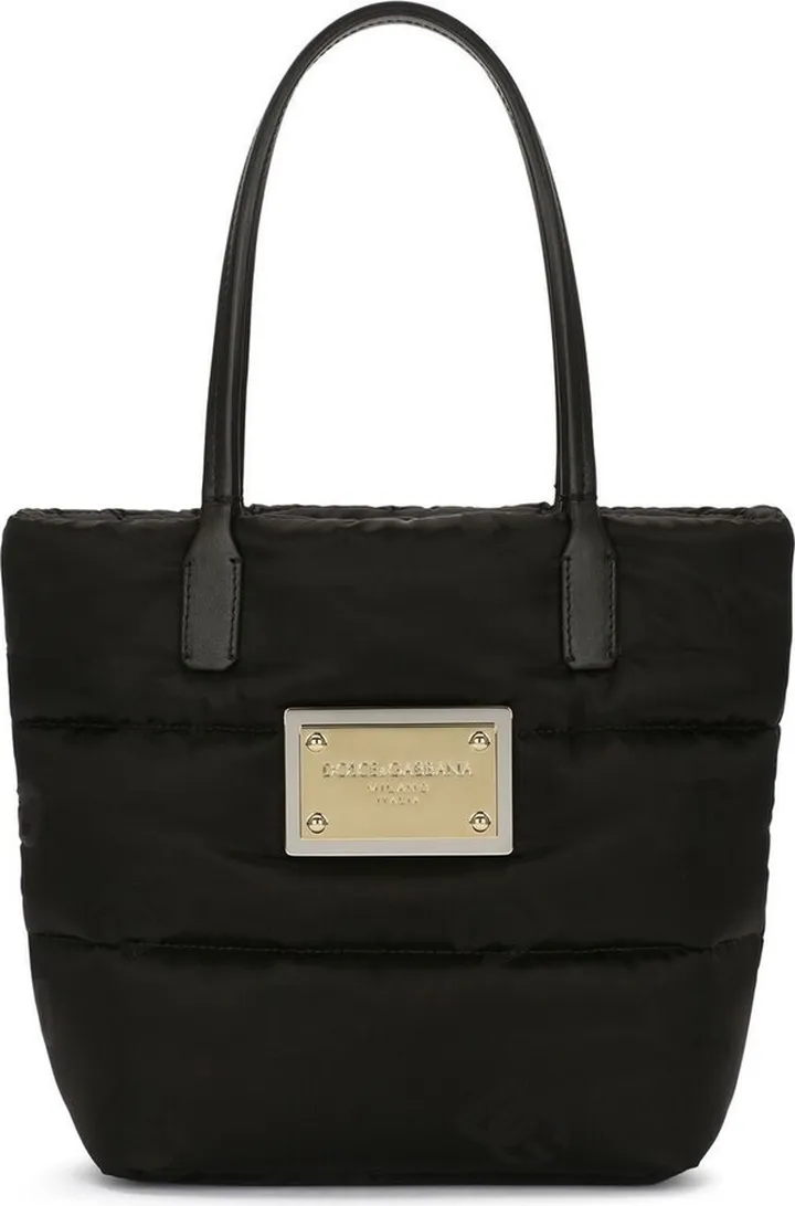 Small Quilted Logo-Plaque Shopper Tote