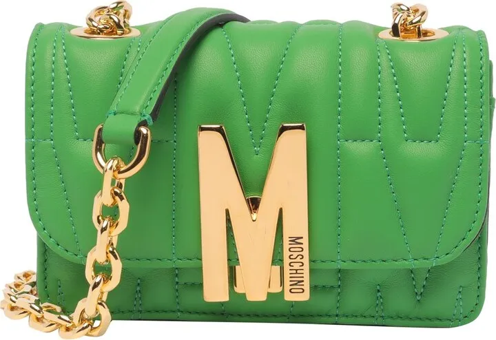 Moschino Logo Plaque Quilted Crossbody Bag