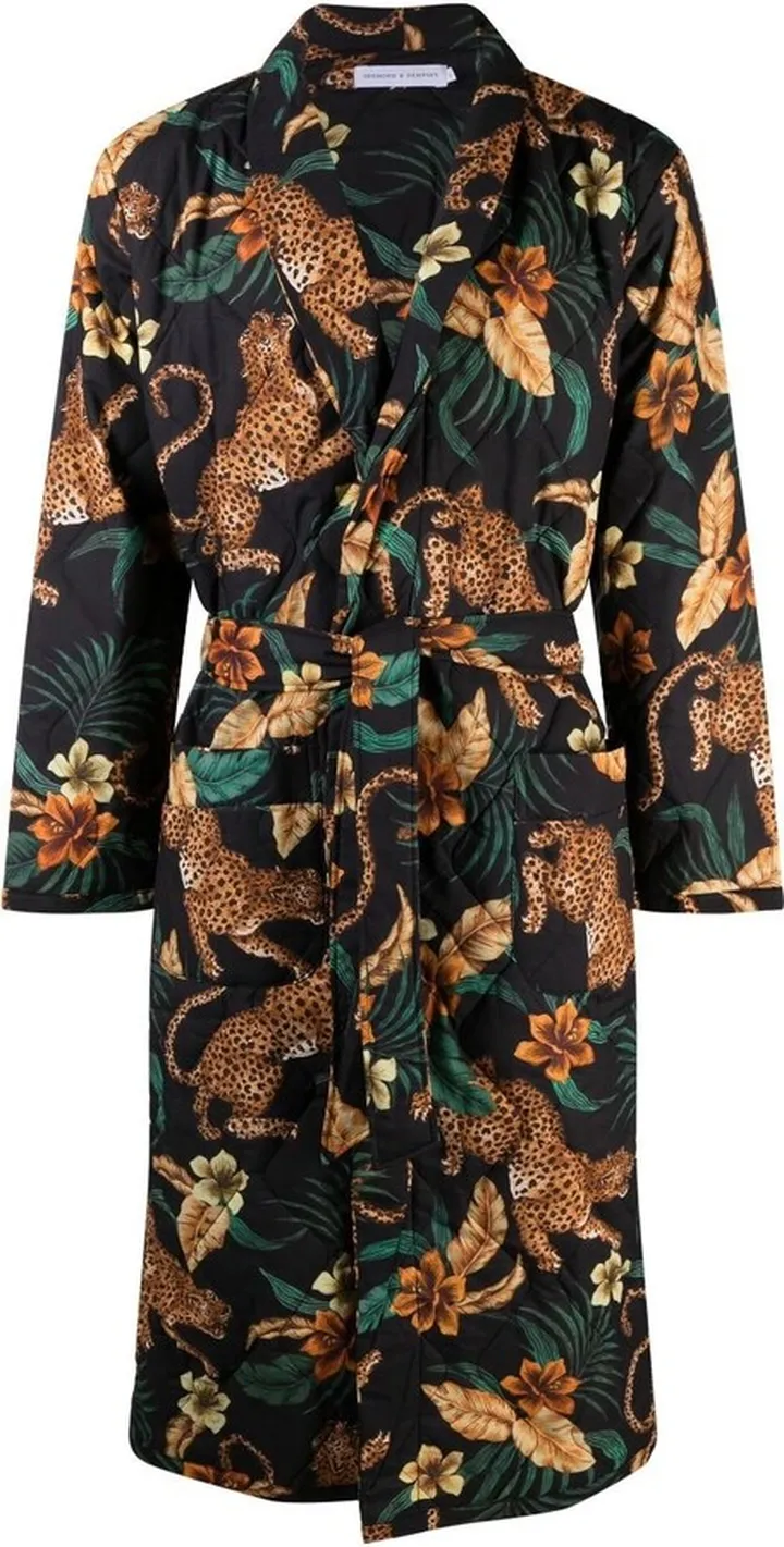 Black Leopard Print Cotton Robe