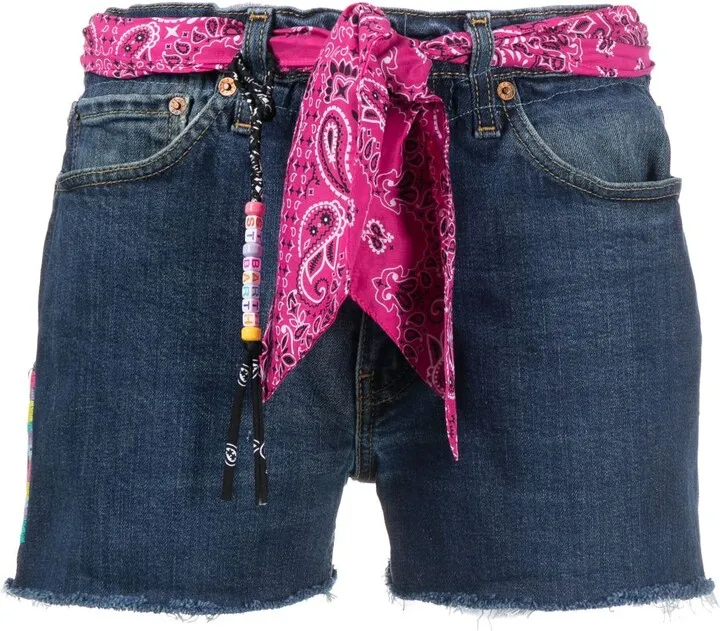 Raw-Cut Tied Denim Shorts