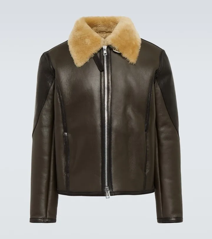 Shearling-trimmed leather jacket