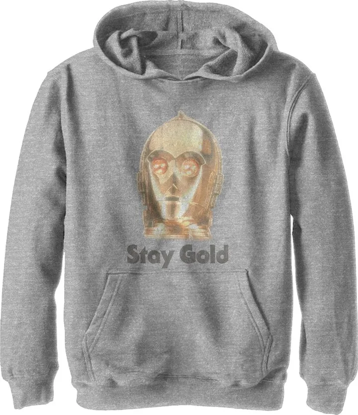 Boy's Star Wars: The Rise of Skywalker C-3PO Stay Gold Pull Over Hoodie - Athletic Heather - Large