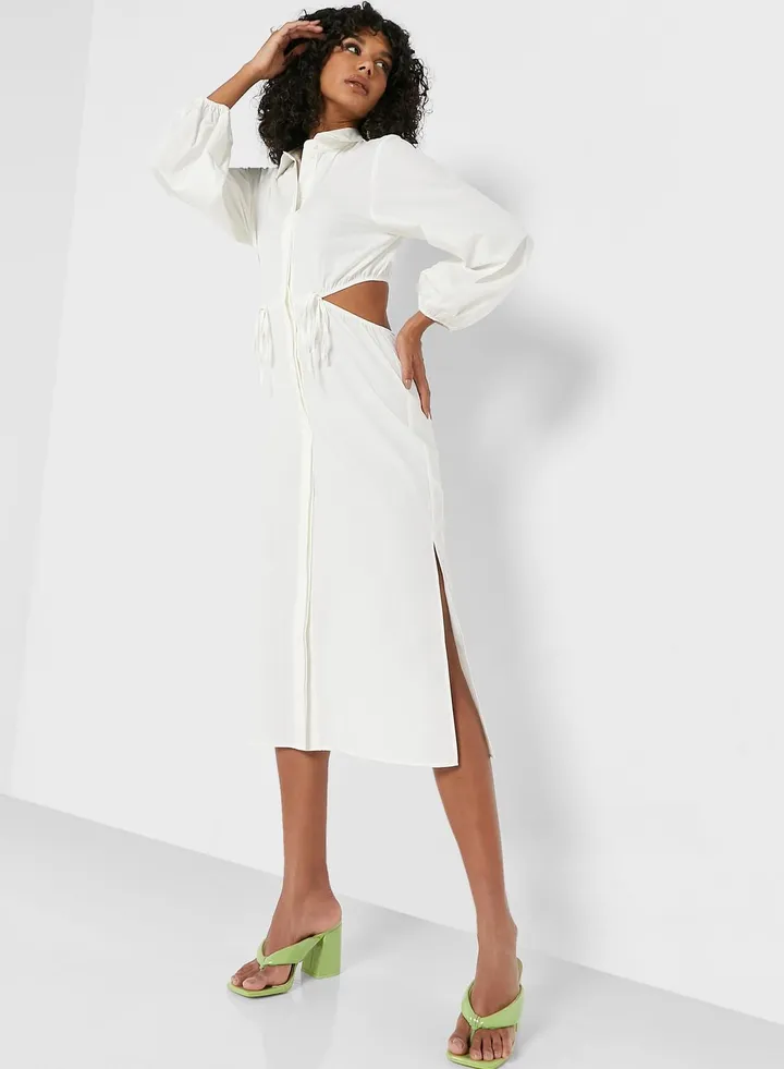 Cut Out Detail Button Down Dress