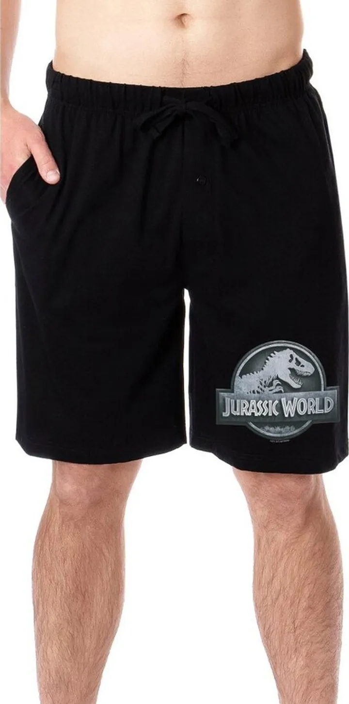 Jurassic World Mens' Dinosaur Film Movie Park Logo Sleep Pajama Shorts (2X) Black